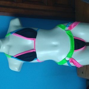 Black and multi color strings swim suit